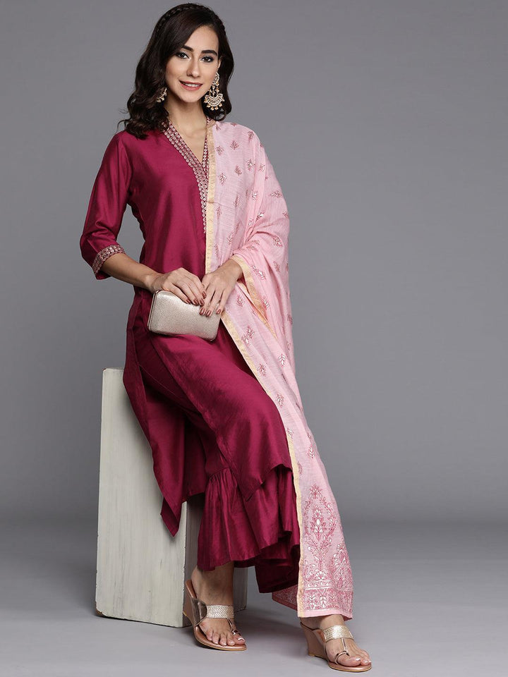 Magenta Solid Chanderi Silk Suit Set - ShopLibas