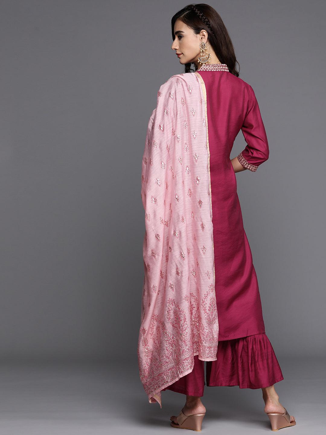 Magenta Solid Chanderi Silk Suit Set - ShopLibas