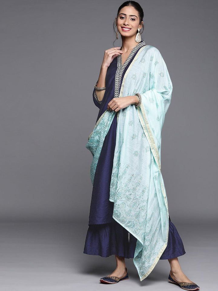 Blue Solid Chanderi Silk Suit Set - ShopLibas