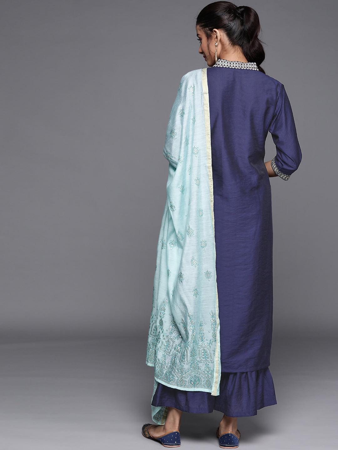 Blue Solid Chanderi Silk Suit Set