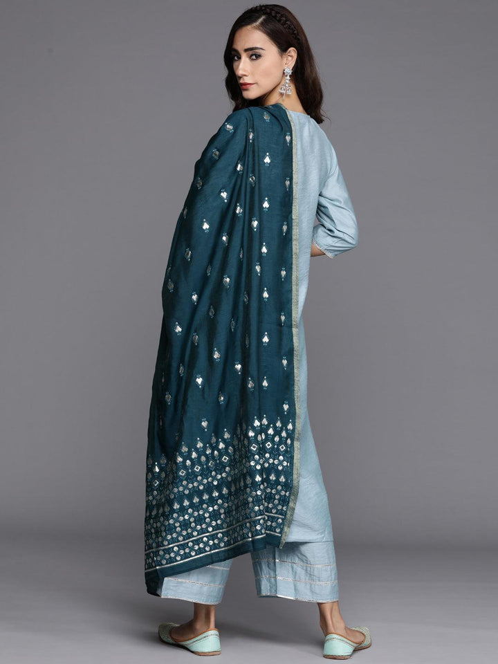 Grey Solid Chanderi Silk Suit Set - ShopLibas