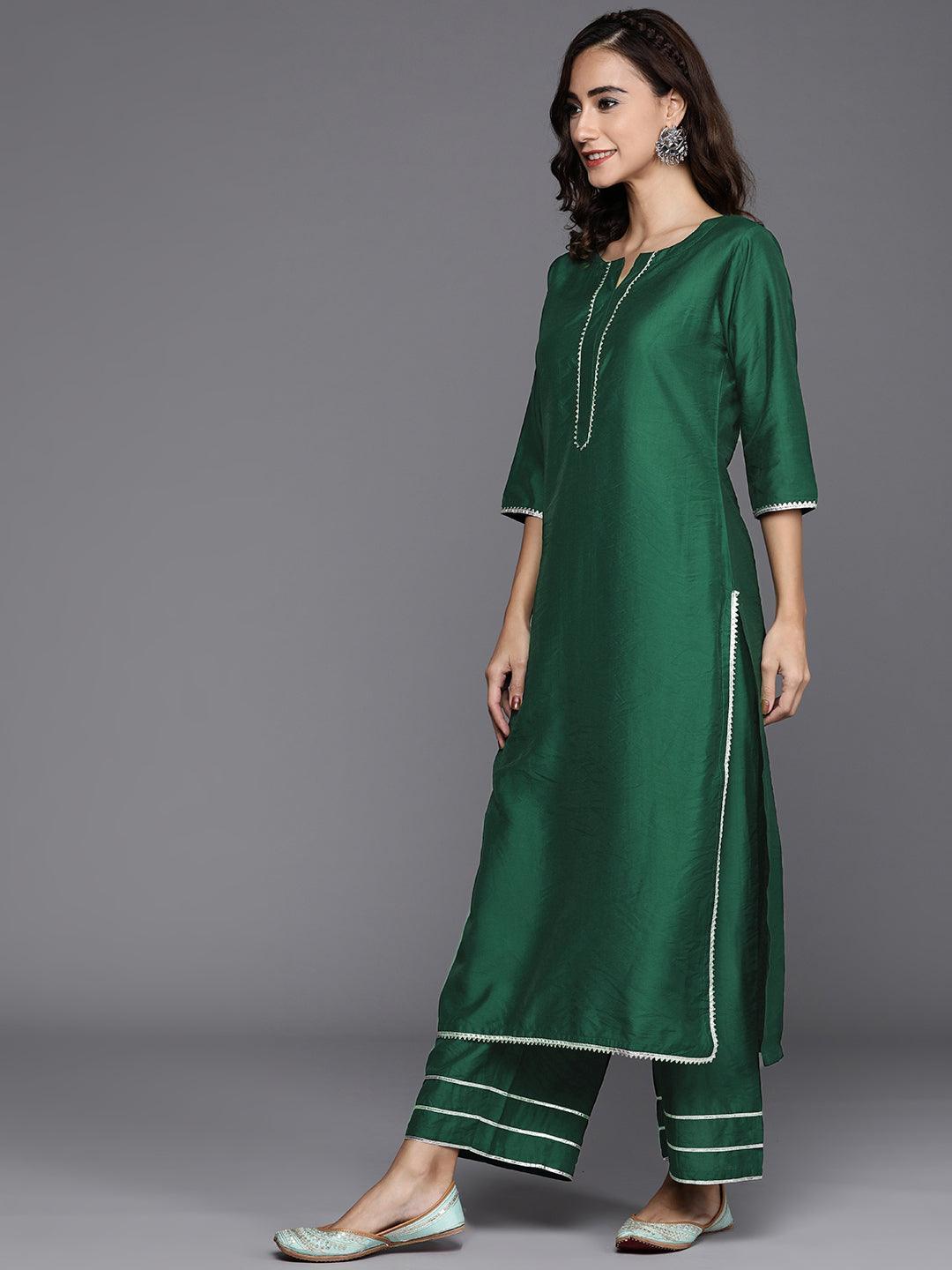 Green Solid Chanderi Silk Suit Set