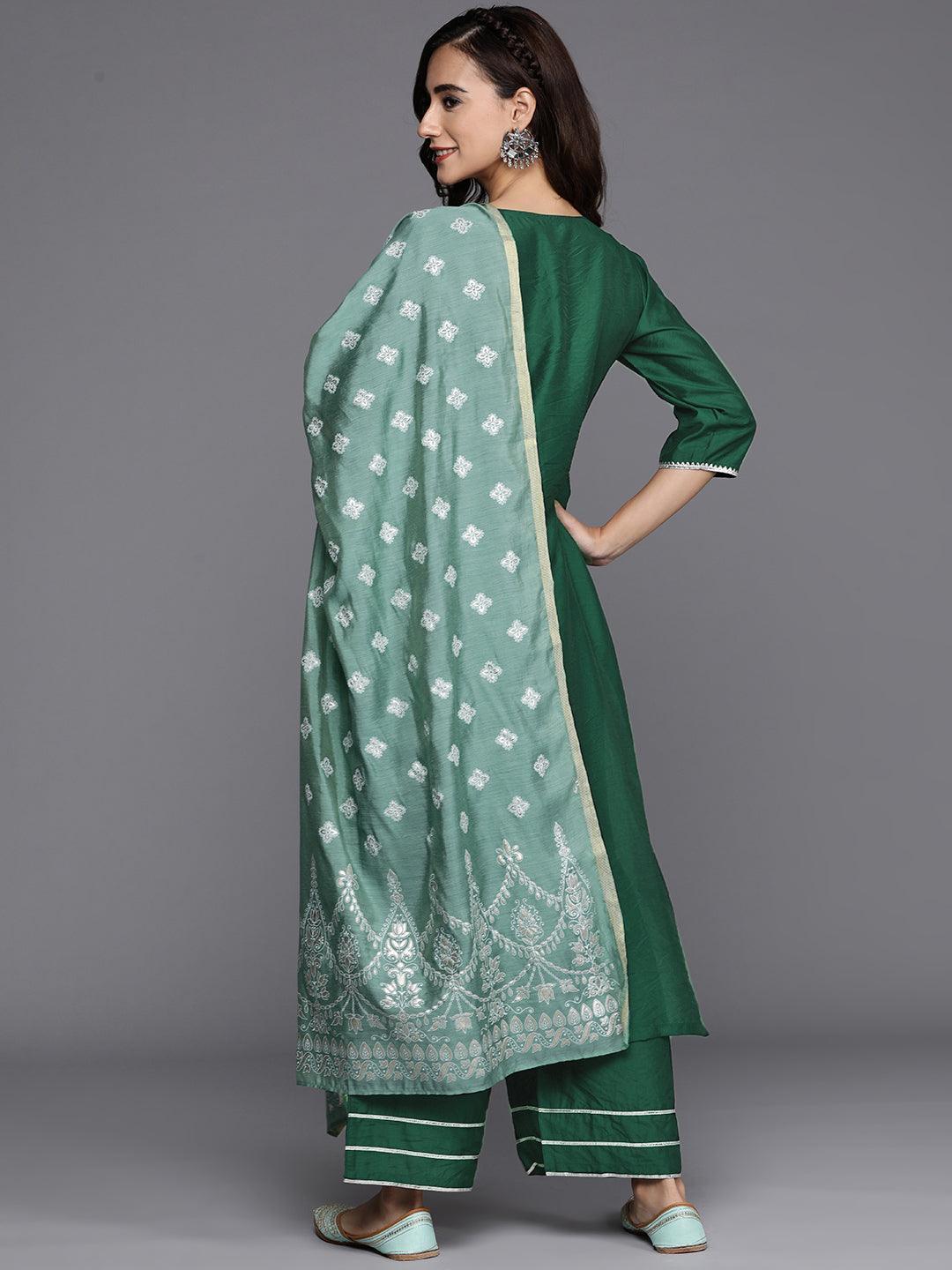 Green Solid Chanderi Silk Suit Set