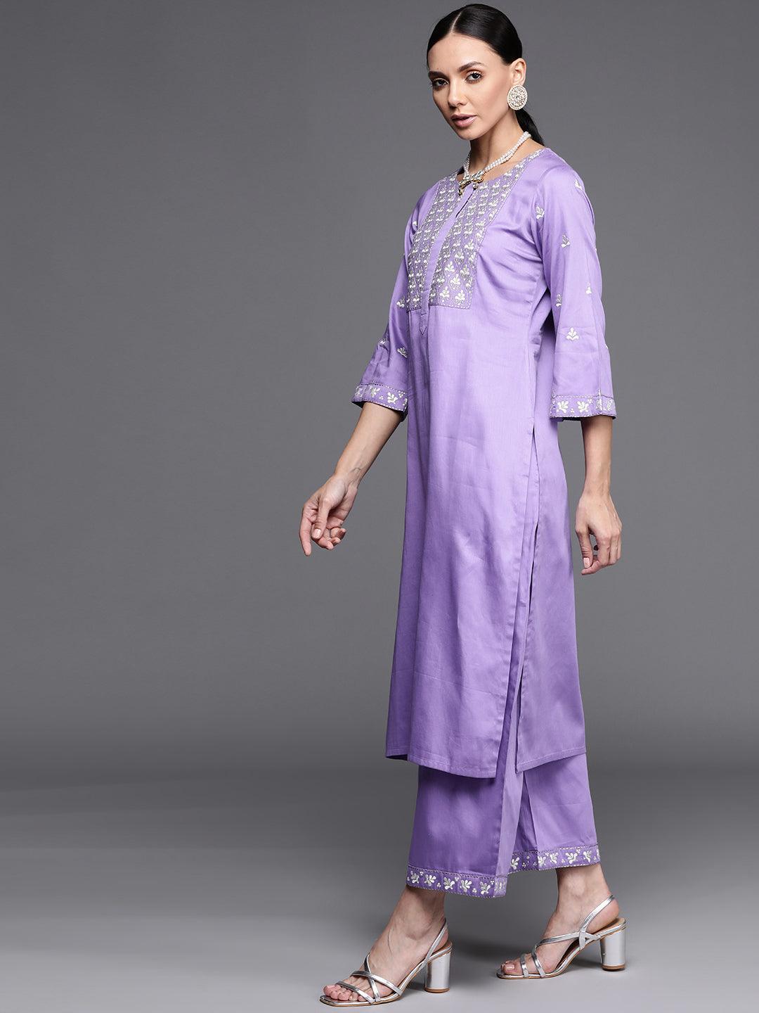 Lavender Embroidered Silk Blend Suit Set