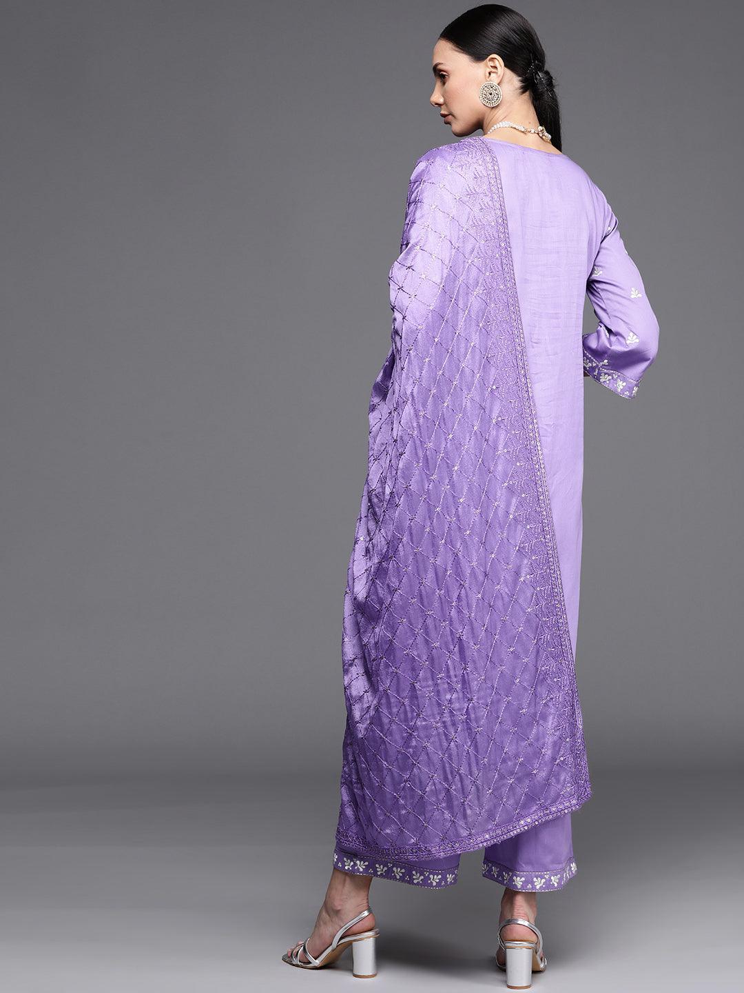 Lavender Embroidered Silk Blend Suit Set