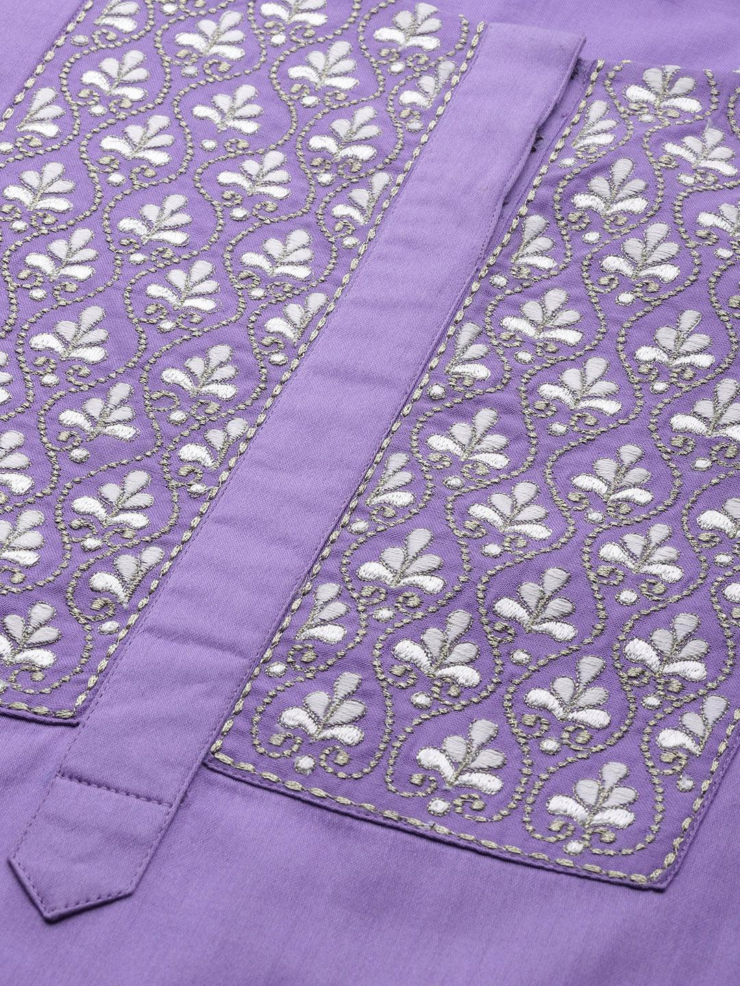 Lavender Embroidered Silk Blend Suit Set