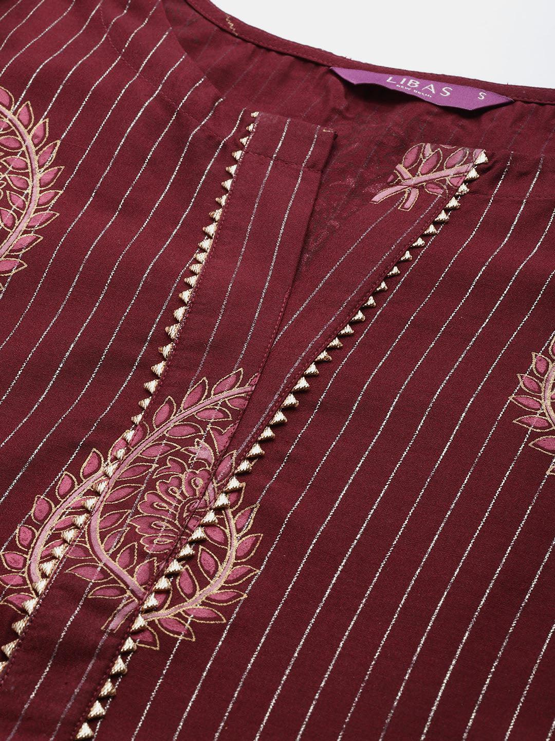 Maroon Self Design Silk Blend Suit Set - ShopLibas