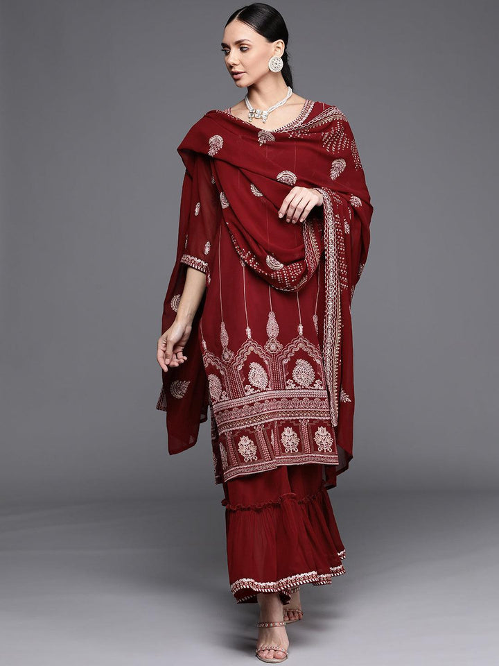 Maroon Printed Georgette Suit Set - ShopLibas