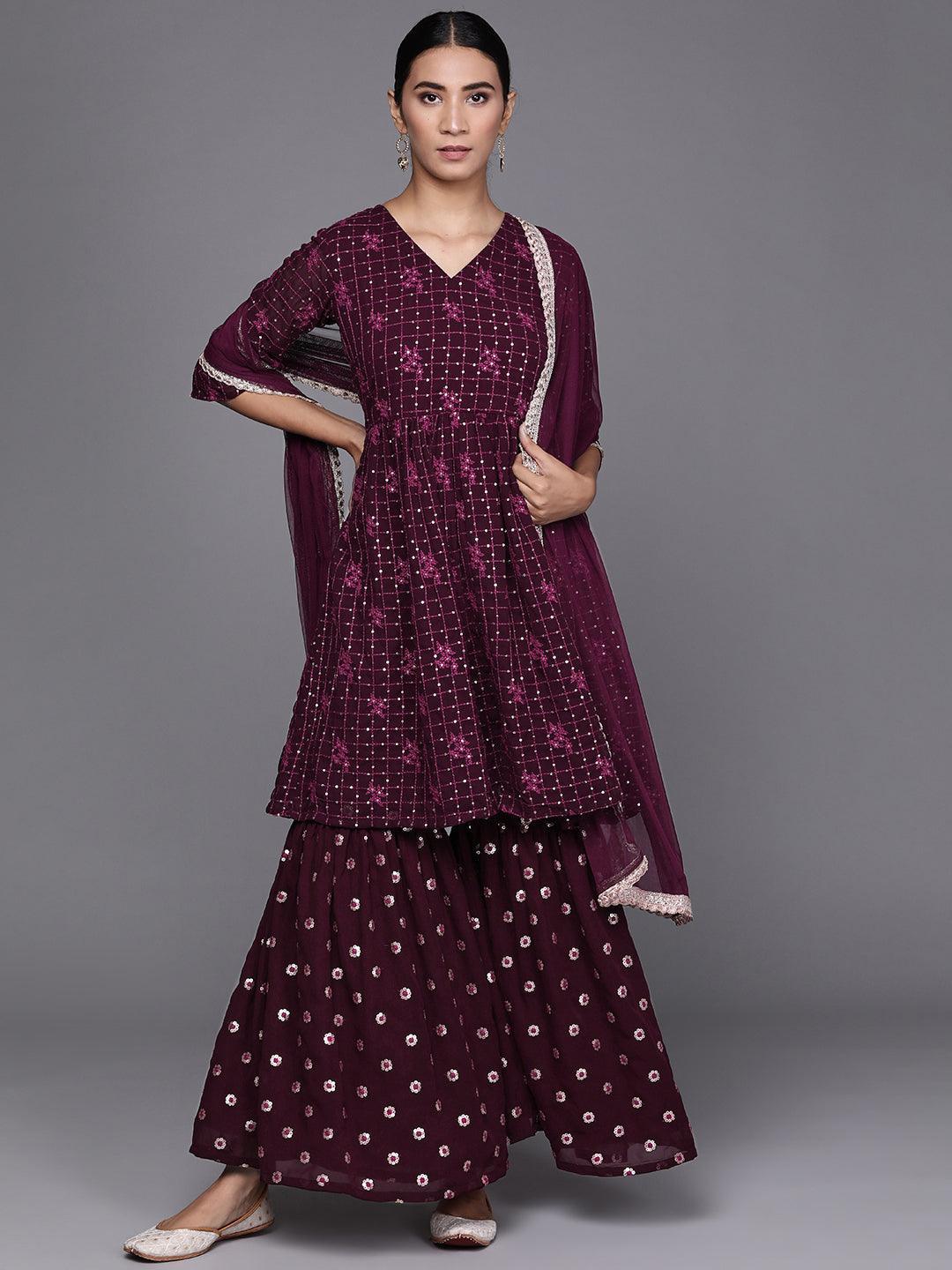 Purple Embroidered Georgette Suit Set