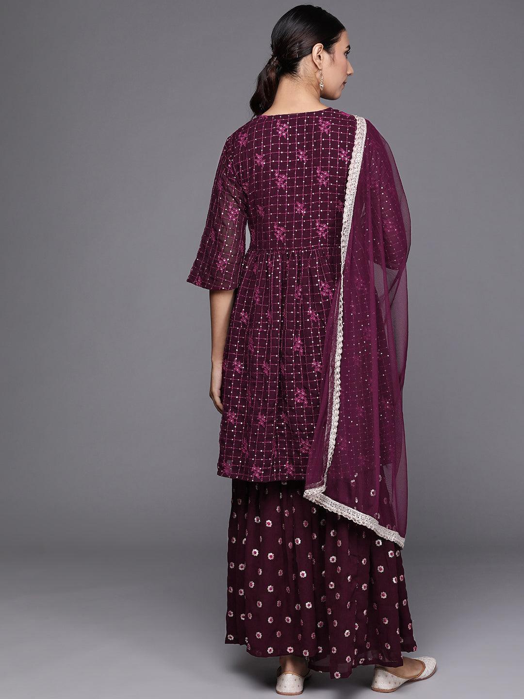 Purple Embroidered Georgette Suit Set