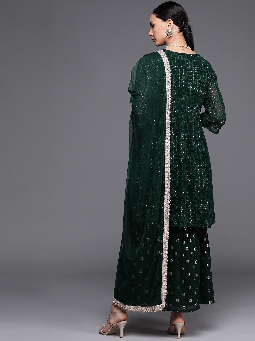 Green Embroidered Georgette Suit Set