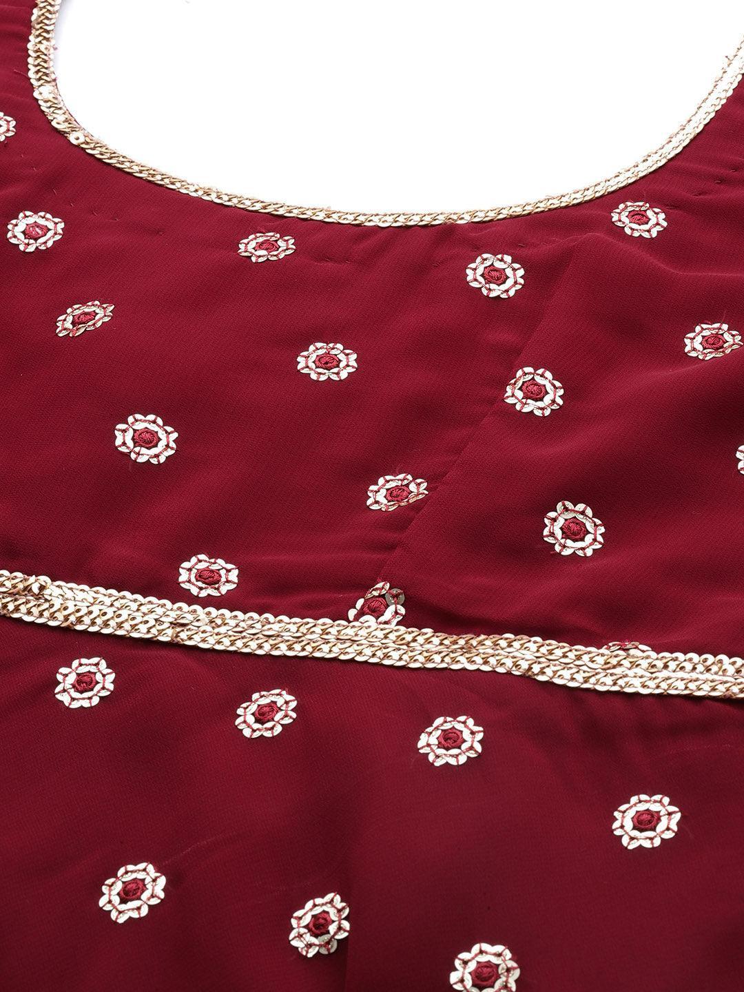 Maroon Embroidered Georgette Suit Set