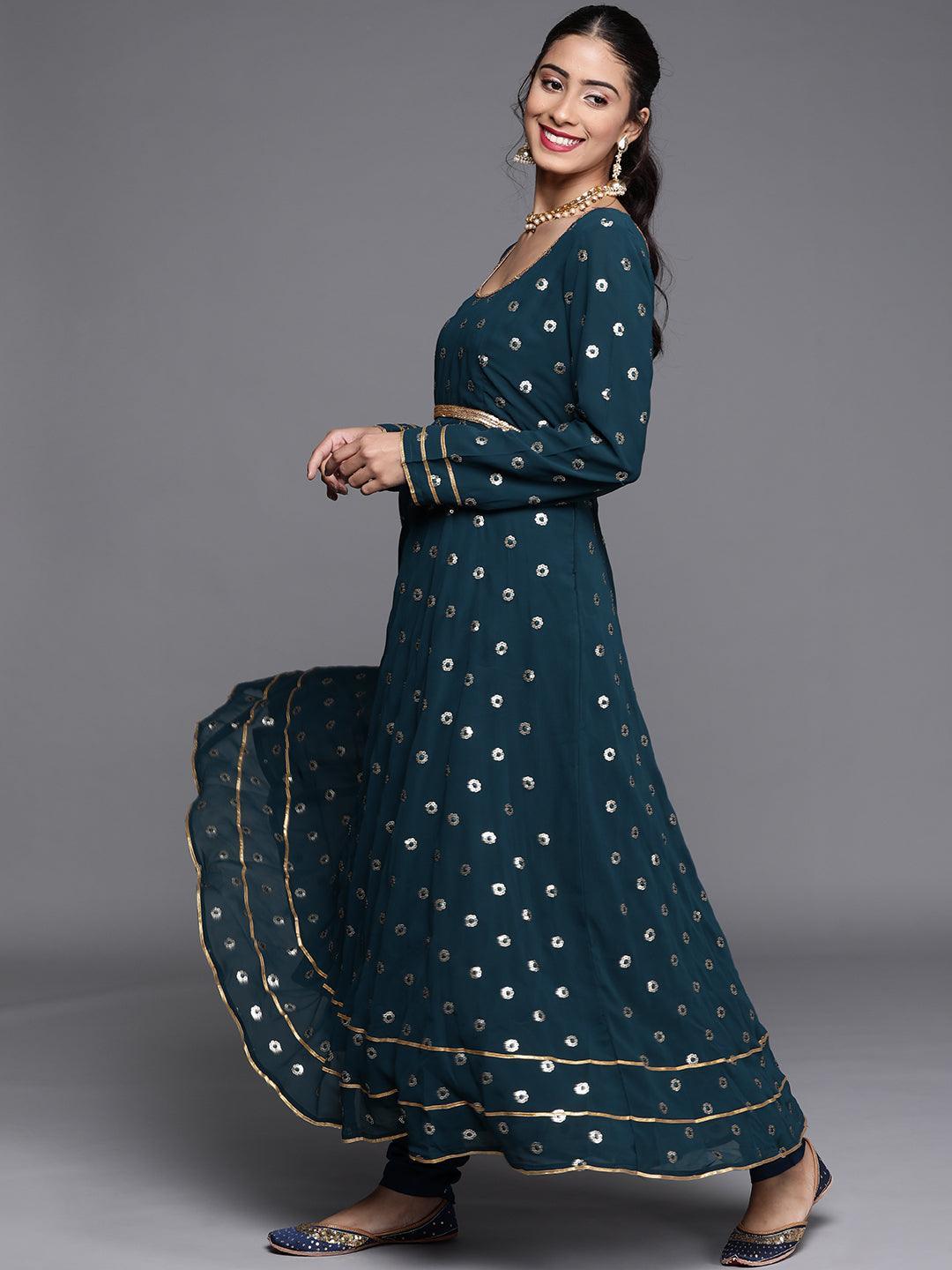 Blue Embroidered Georgette Suit Set