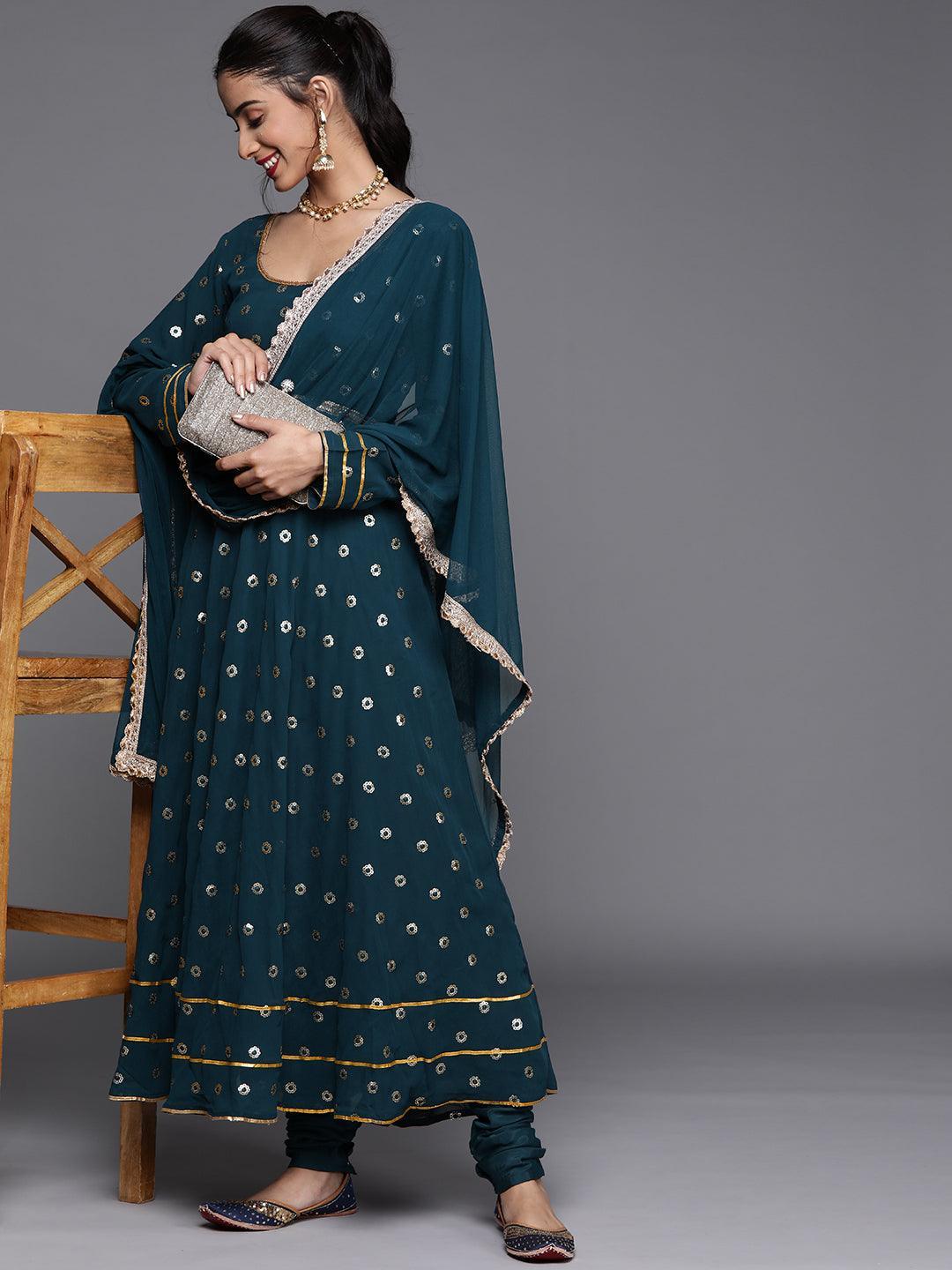 Blue Embroidered Georgette Suit Set