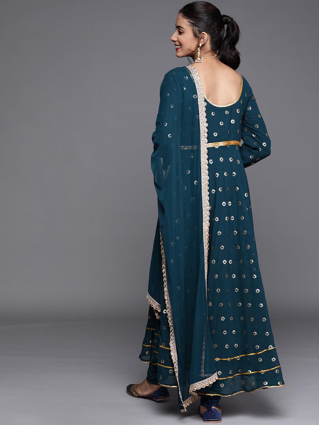 Blue Embroidered Georgette Suit Set