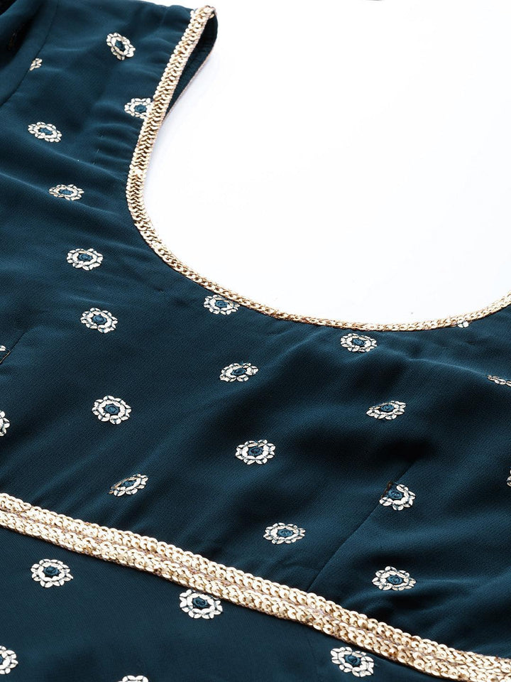 Blue Embroidered Georgette Suit Set - ShopLibas