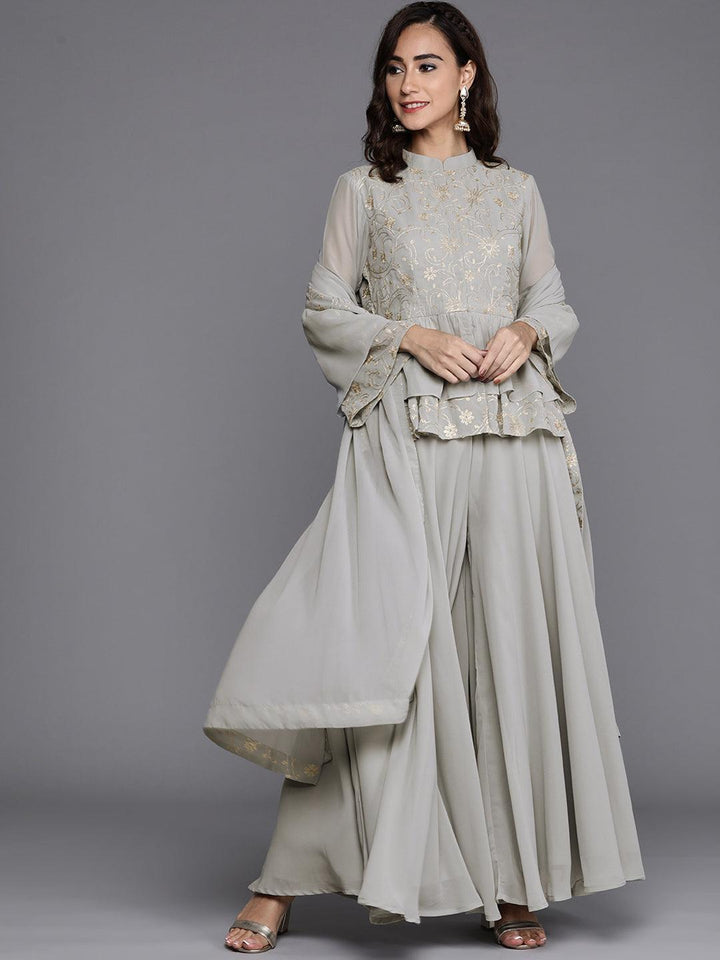 Grey Embroidered Georgette Suit Set - ShopLibas