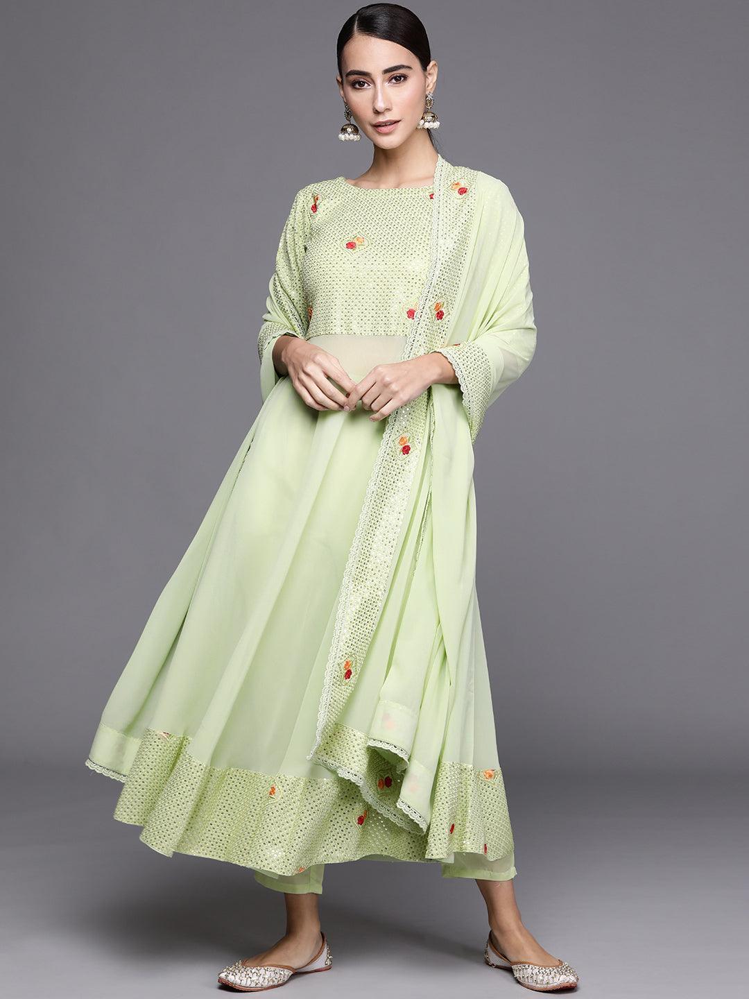 Green Embroidered Georgette Suit Set