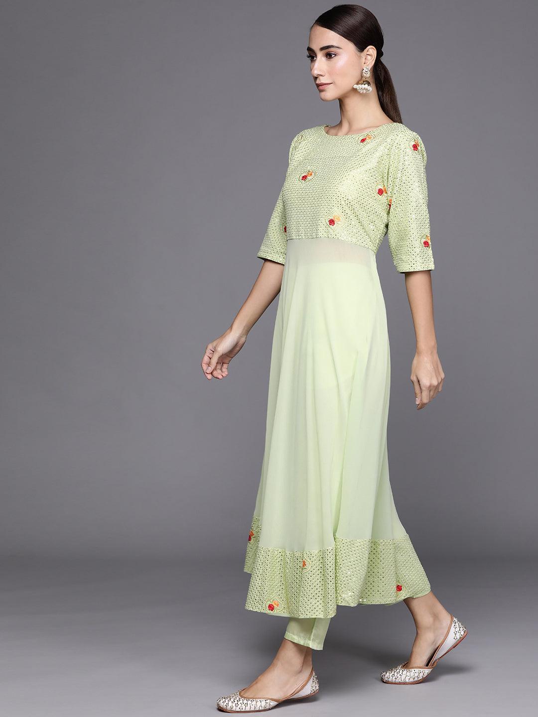 Green Embroidered Georgette Suit Set