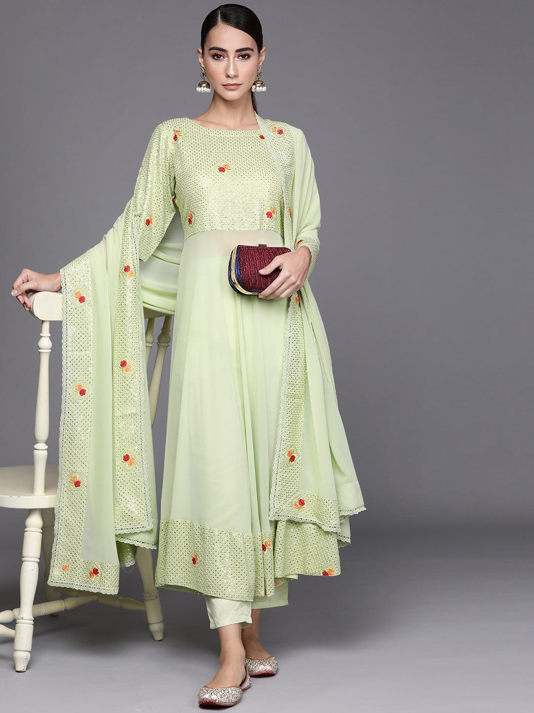 Green Embroidered Georgette Suit Set