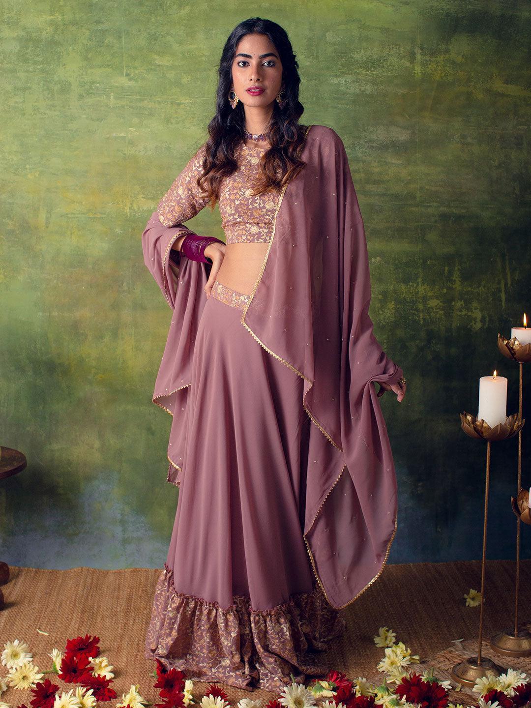 Purple Embroidered Georgette Lehenga Choli