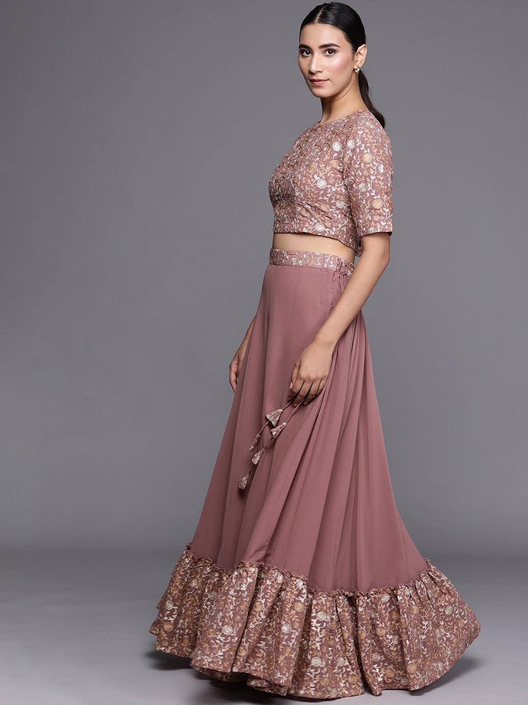 Purple Embroidered Georgette Lehenga Choli