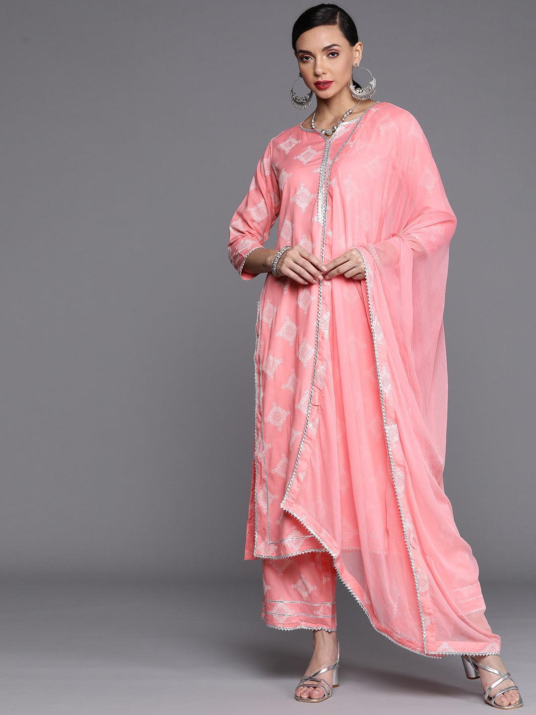 Pink Printed Viscose Rayon Suit Set