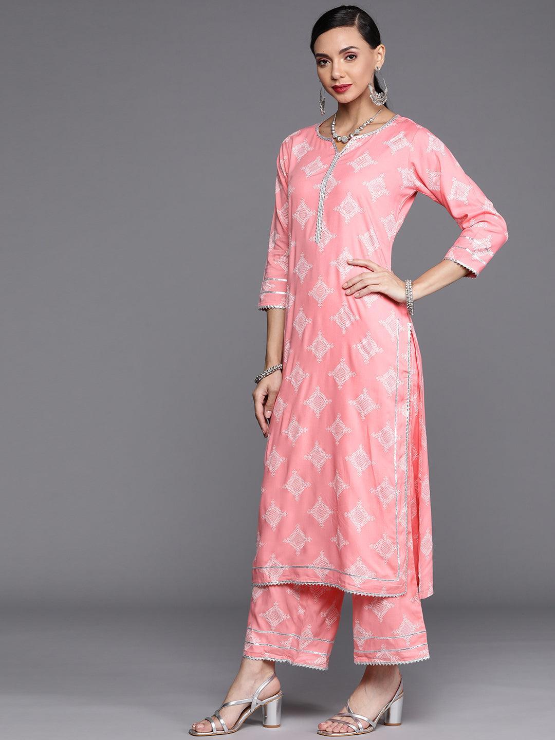 Pink Printed Viscose Rayon Suit Set