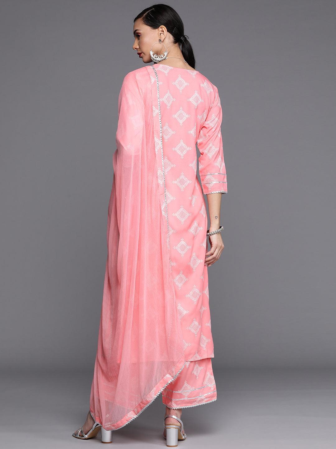 Pink Printed Viscose Rayon Suit Set