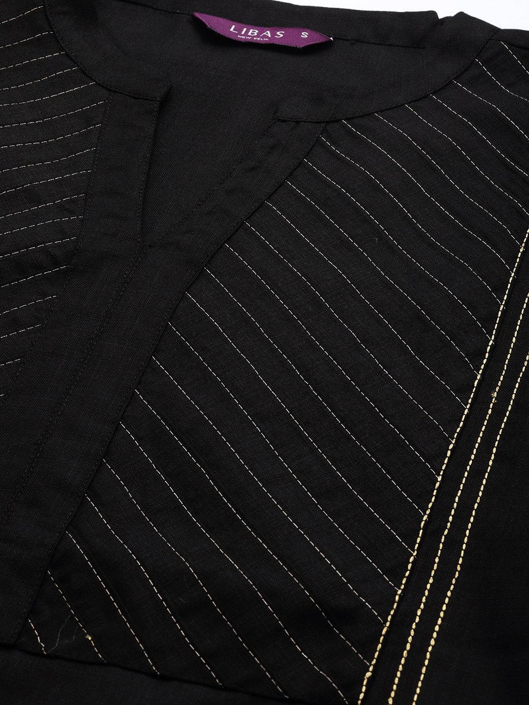 Black Solid Cotton Suit Set