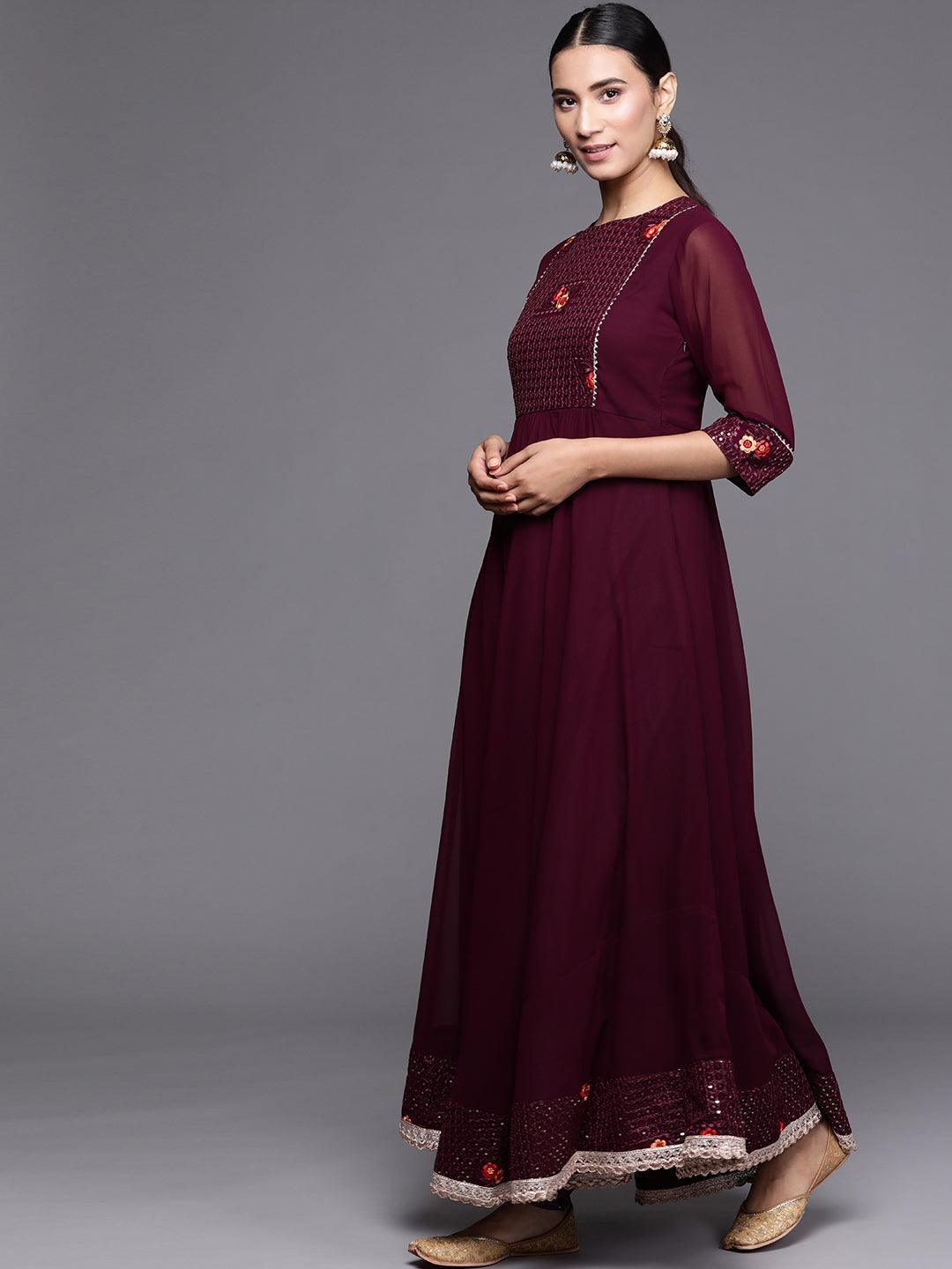 Maroon Embroidered Georgette Suit Set