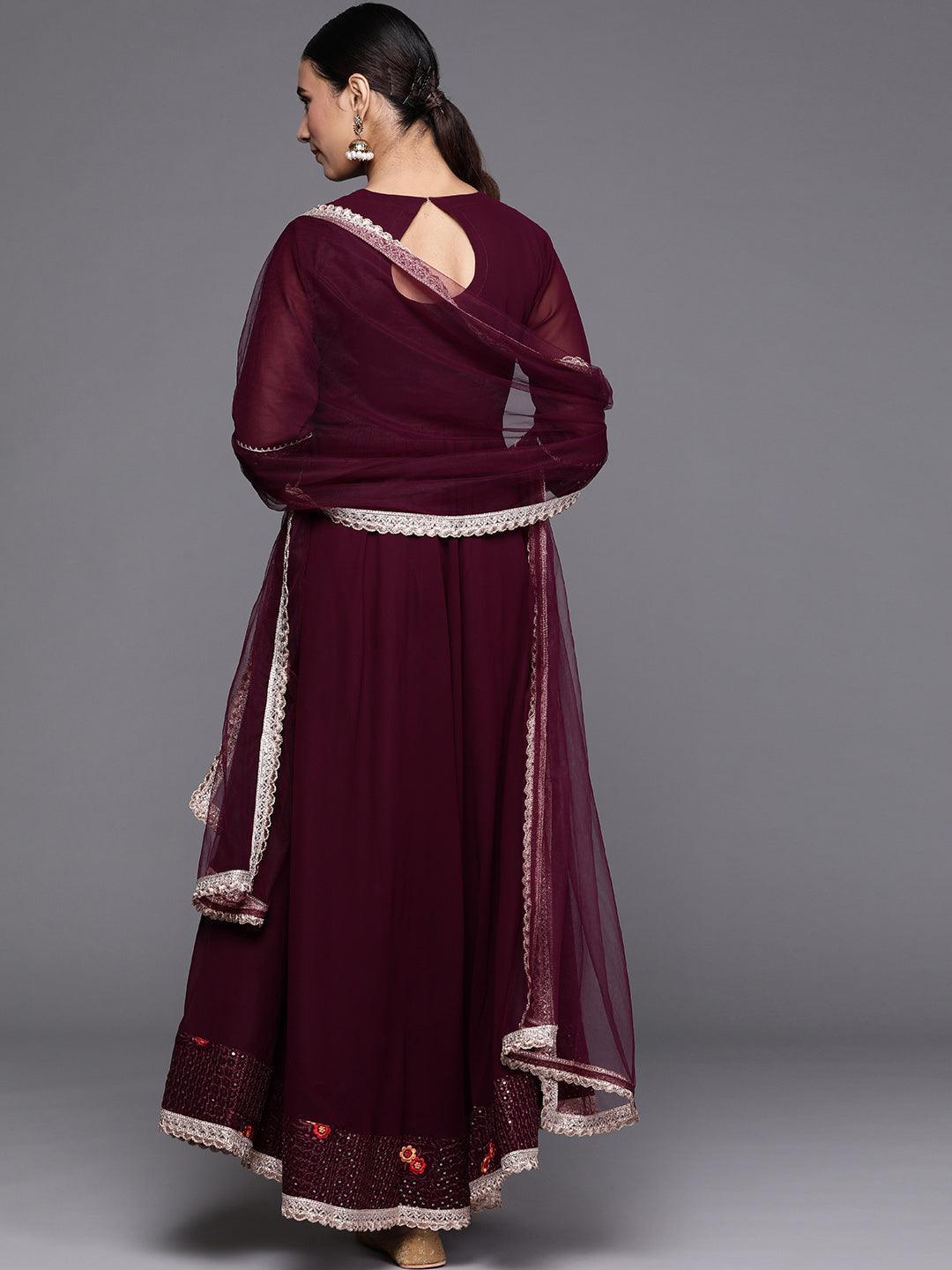 Maroon Embroidered Georgette Suit Set