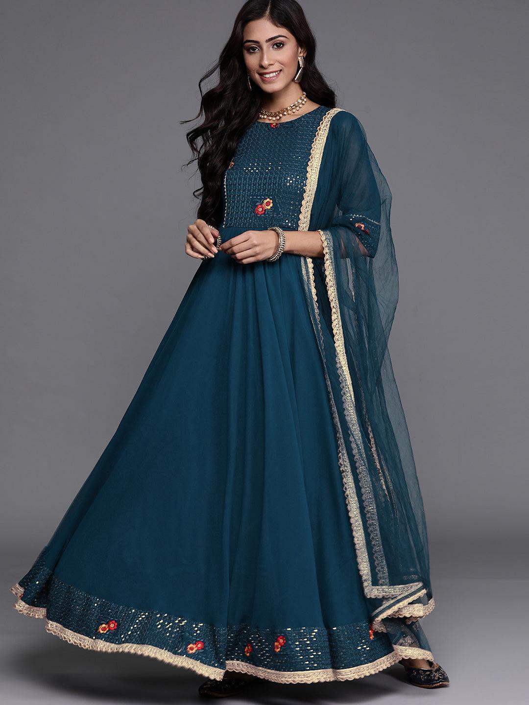 Blue Embroidered Georgette Suit Set