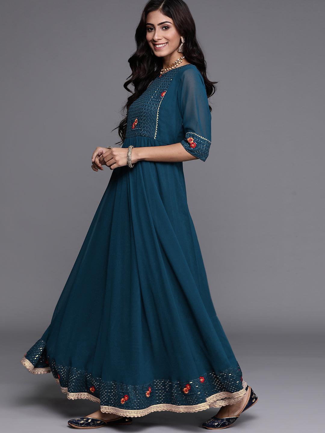 Blue Embroidered Georgette Suit Set