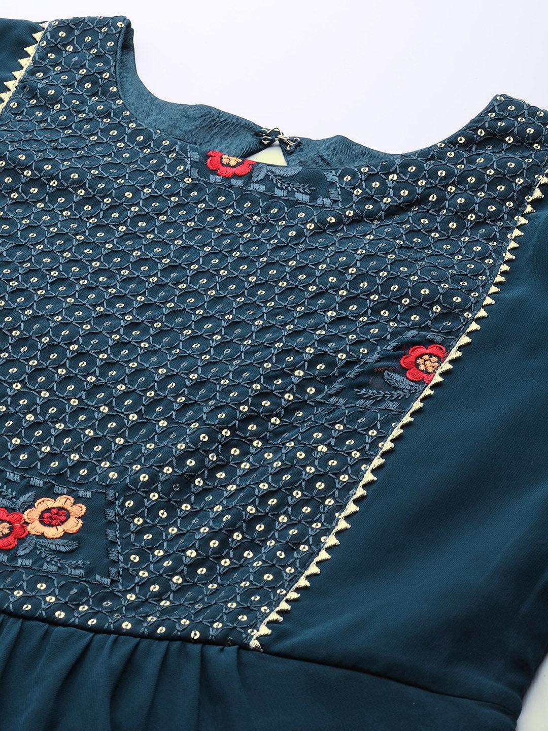 Blue Embroidered Georgette Suit Set