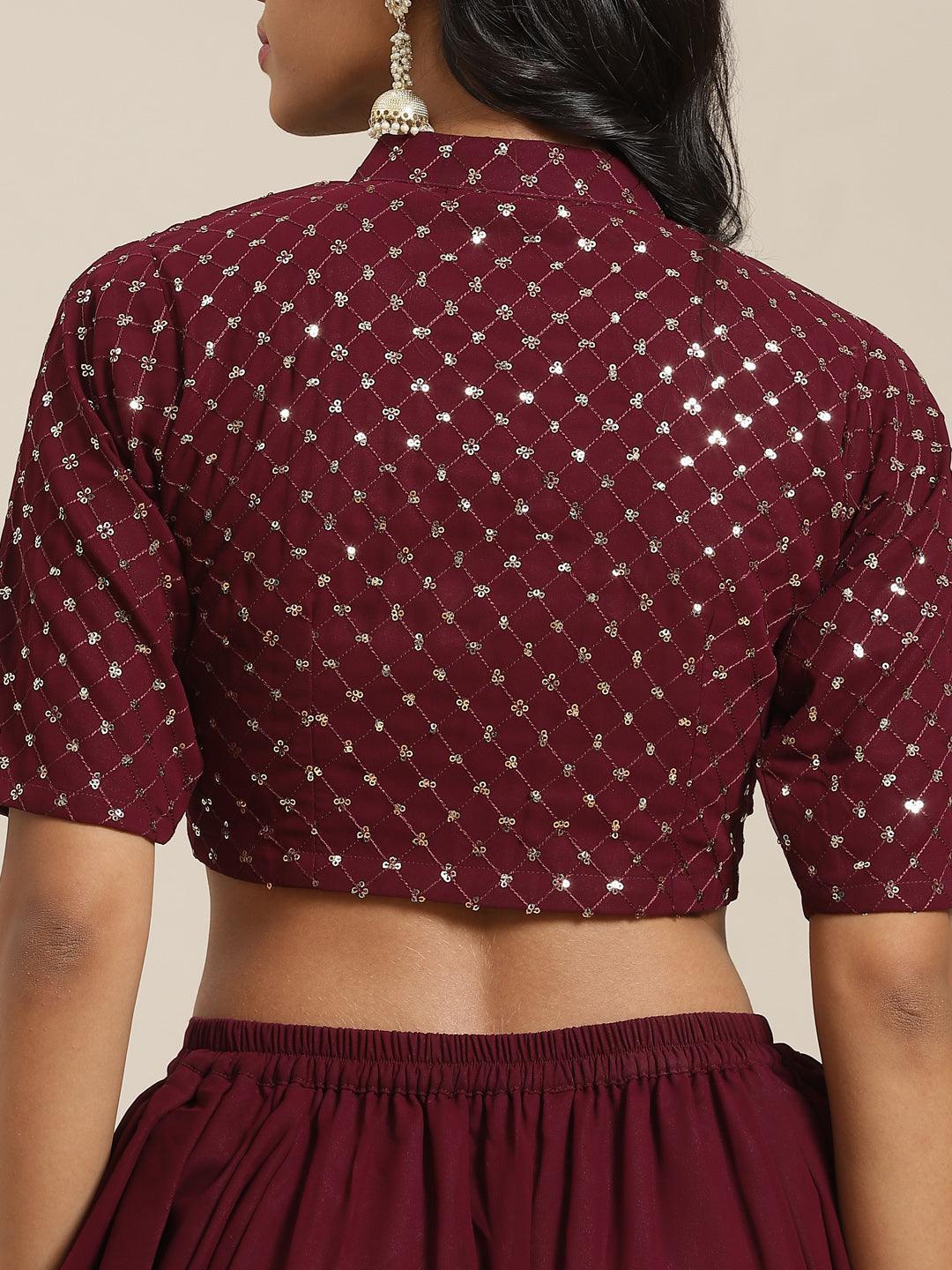 Burgundy Embellished Georgette Dhoti Saree