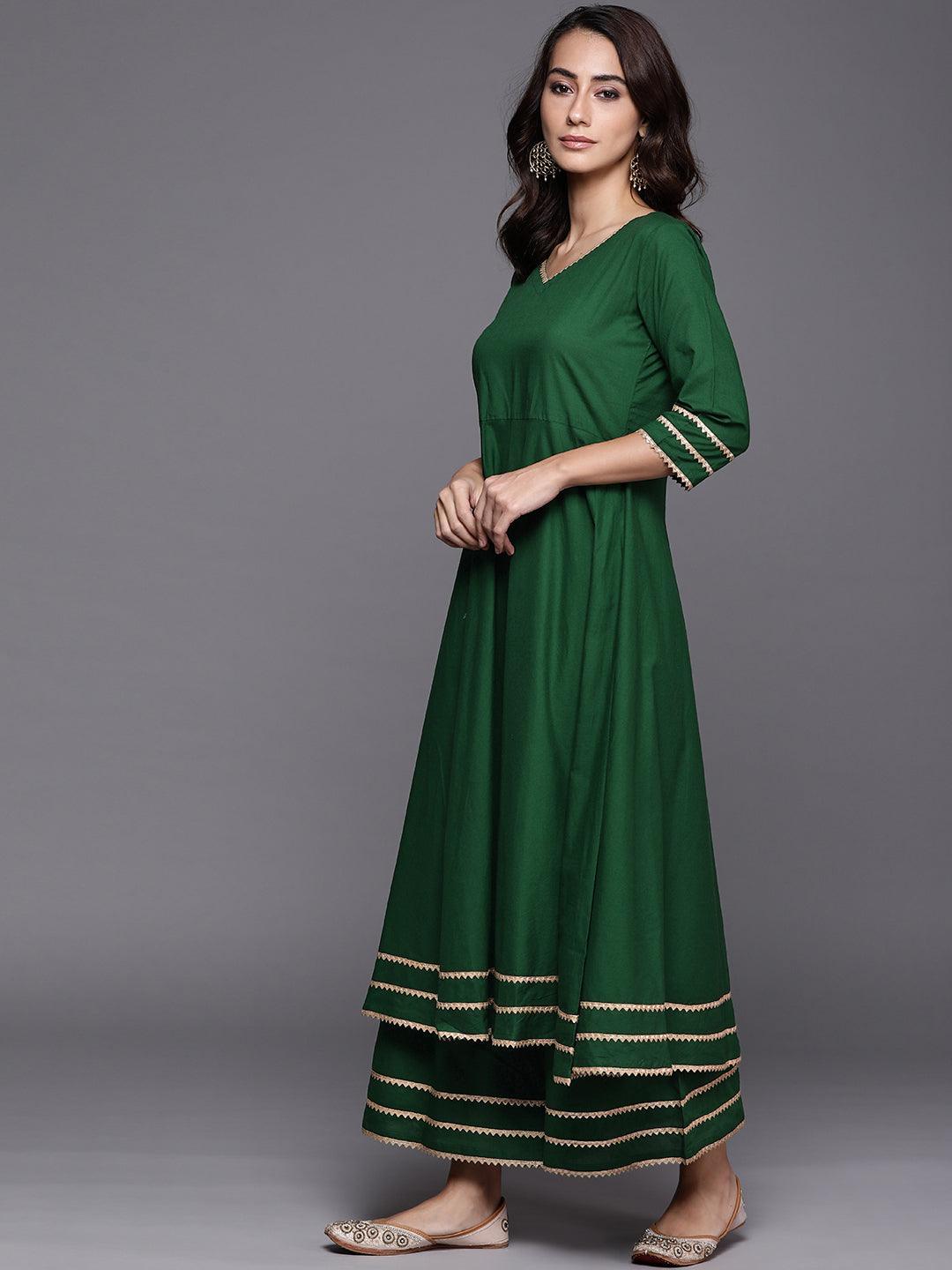 Green Solid Cotton Suit Set - ShopLibas