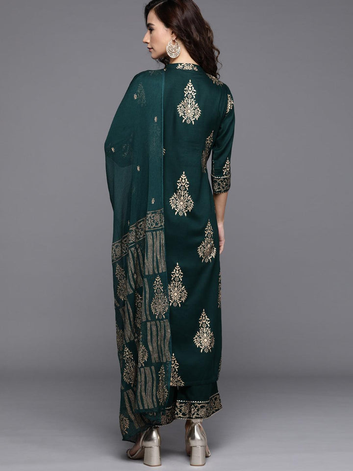 Green Printed Viscose Rayon Suit Set - ShopLibas