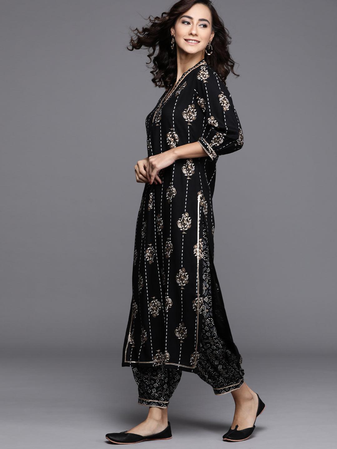 Black Printed Cotton Suit Set