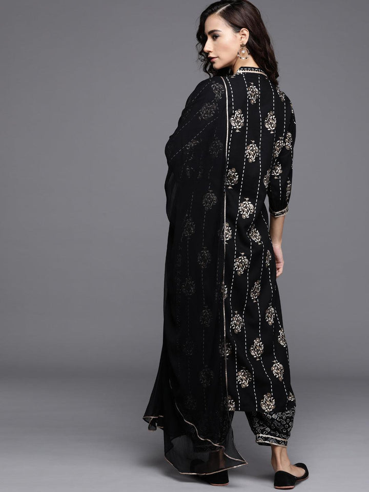 Black Printed Cotton Suit Set - ShopLibas