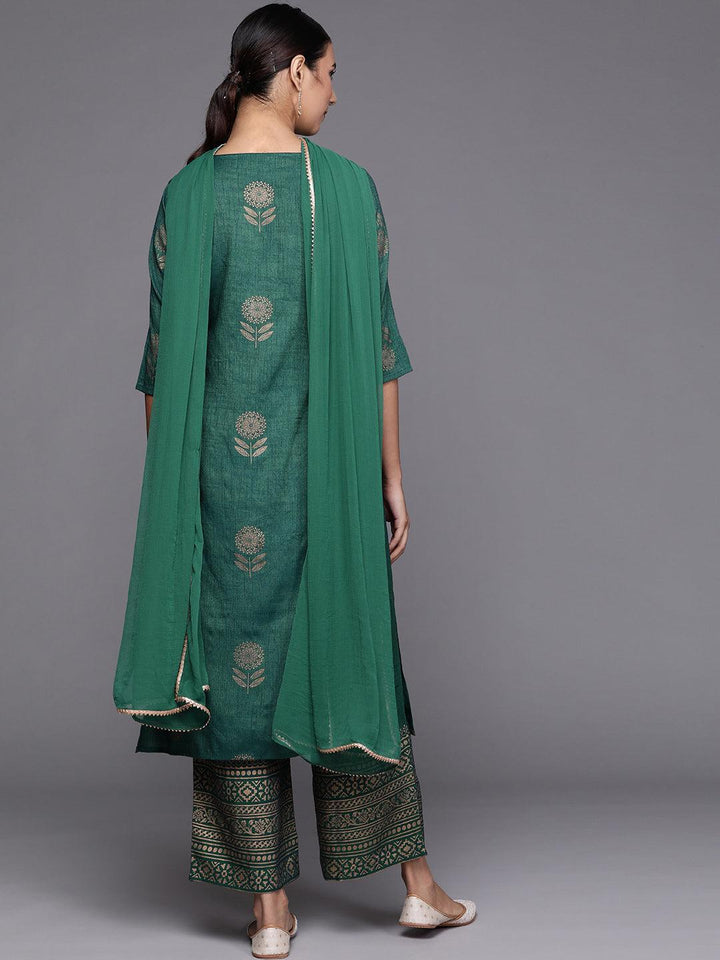 Green Printed Chanderi Silk Suit Set - ShopLibas