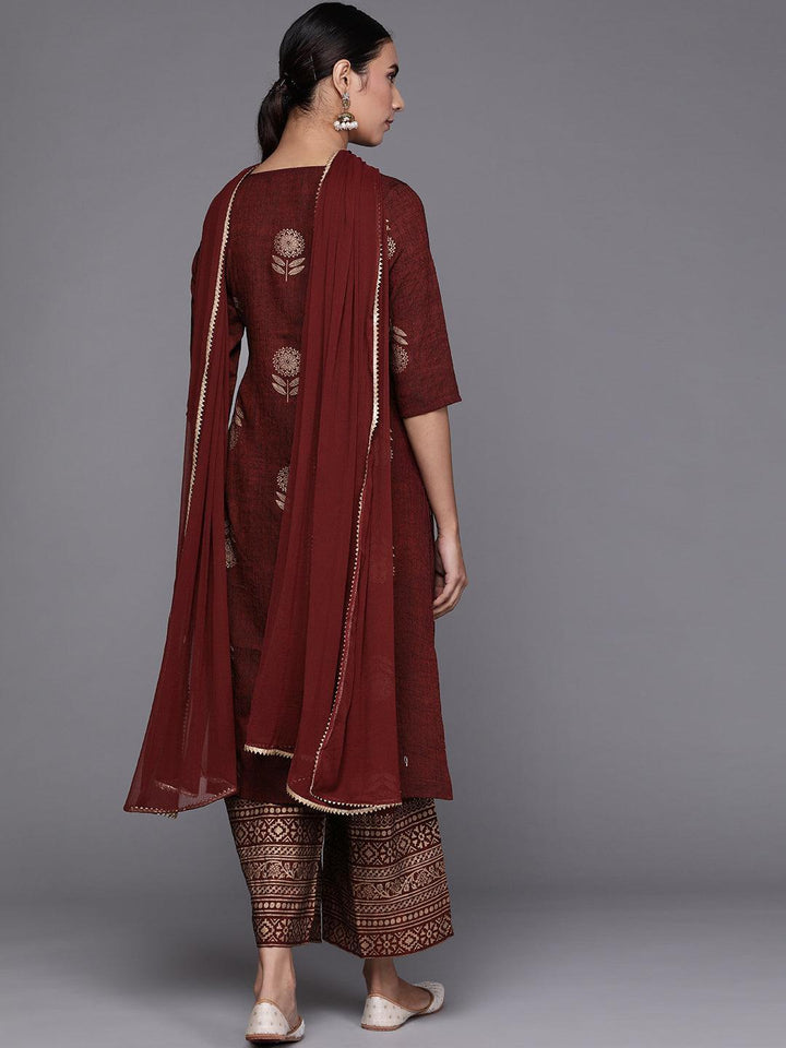 Maroon Printed Chanderi Silk Suit Set - ShopLibas