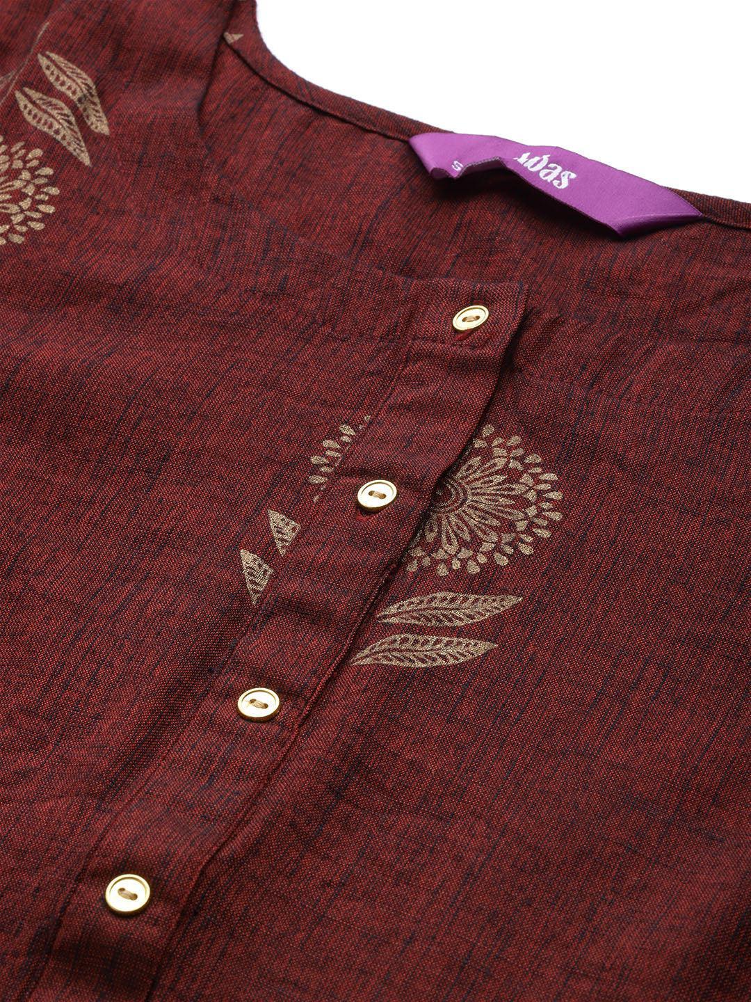 Maroon Printed Chanderi Silk Suit Set