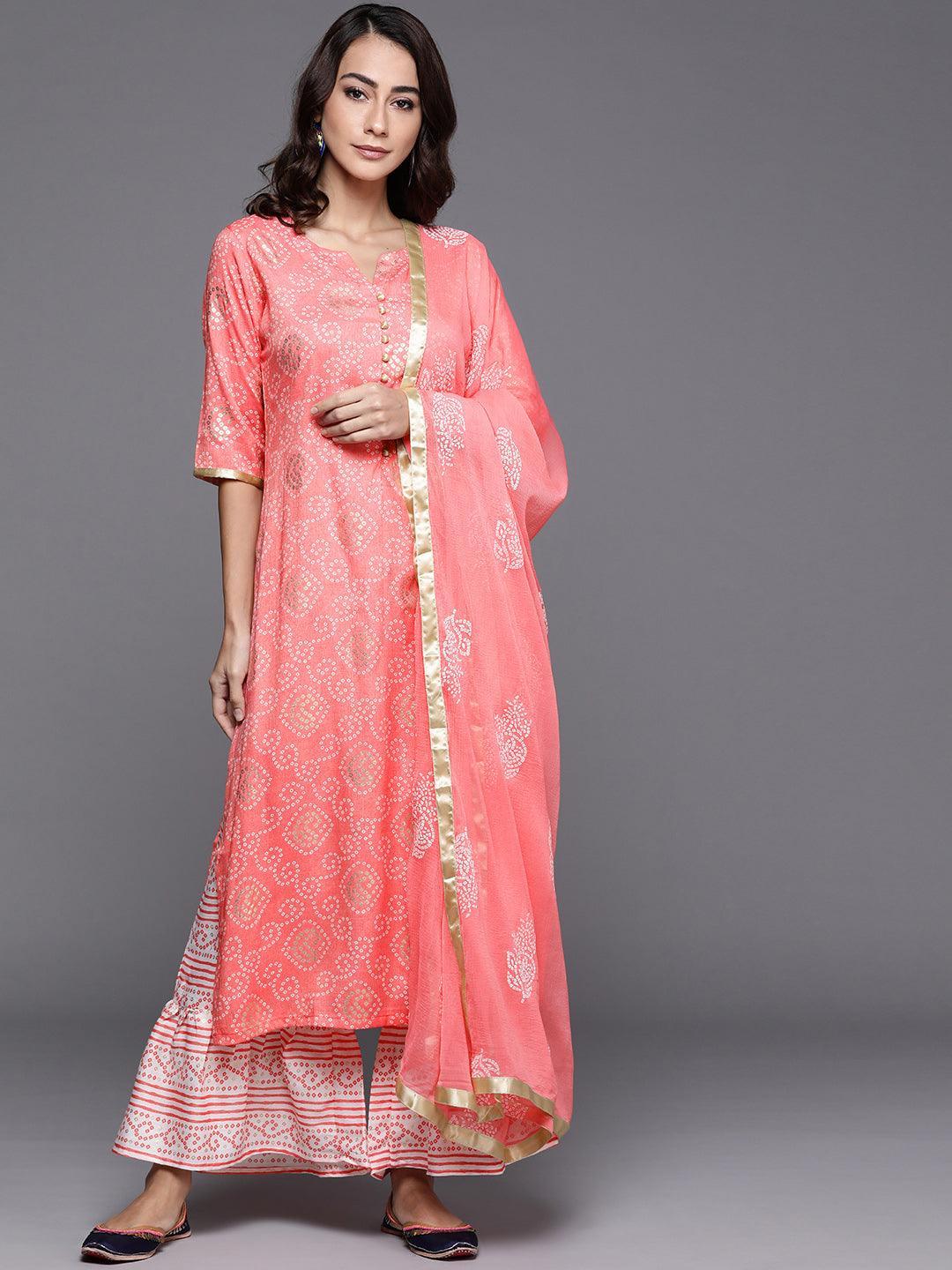 Pink Printed Viscose Rayon Suit Set