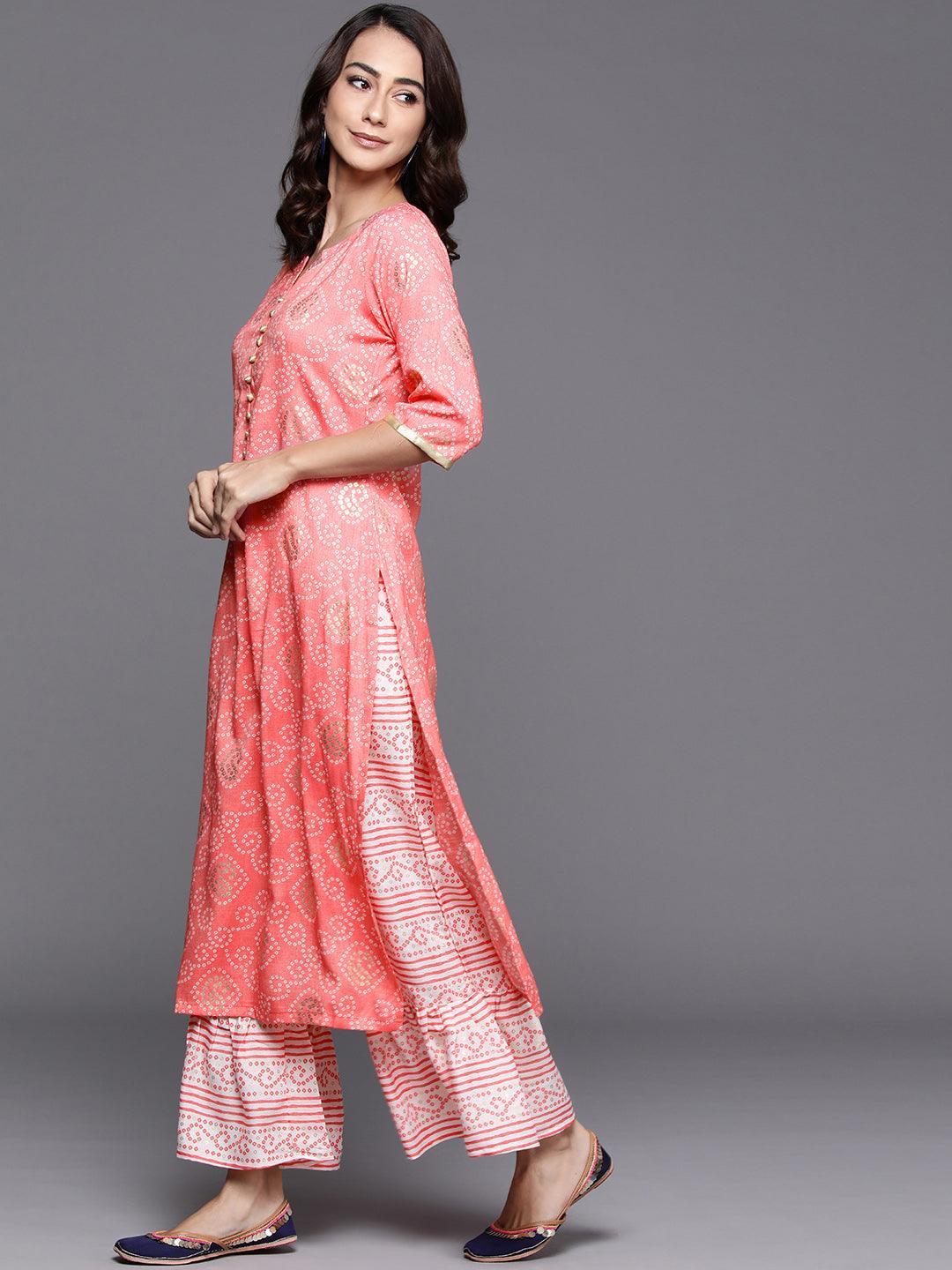 Pink Printed Viscose Rayon Suit Set