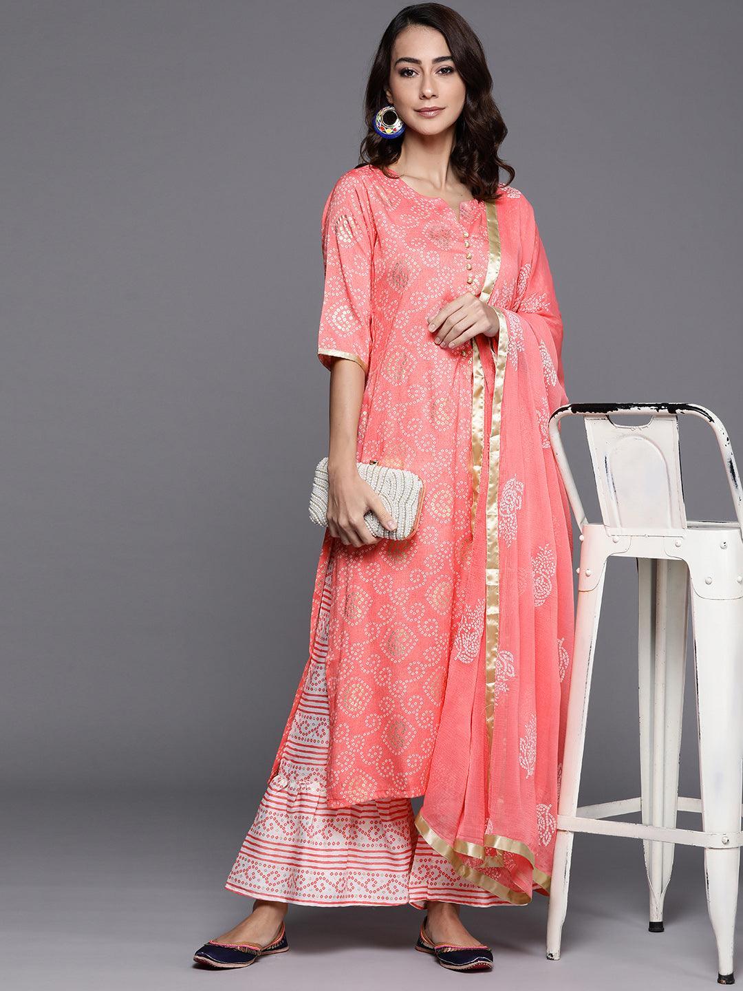 Pink Printed Viscose Rayon Suit Set