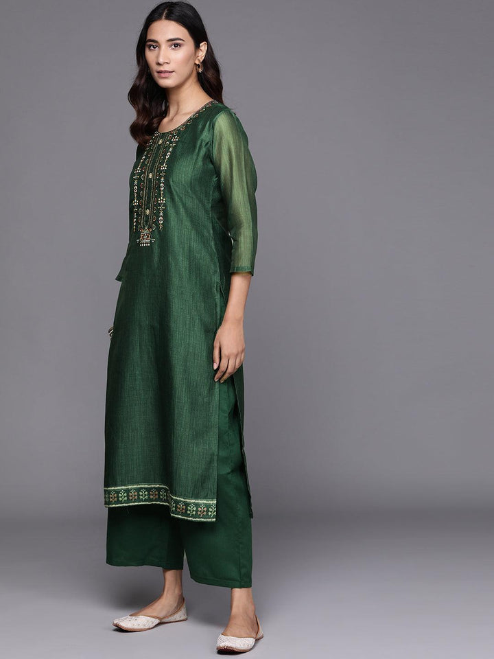 Green Embroidered Chanderi Silk Suit Set - ShopLibas