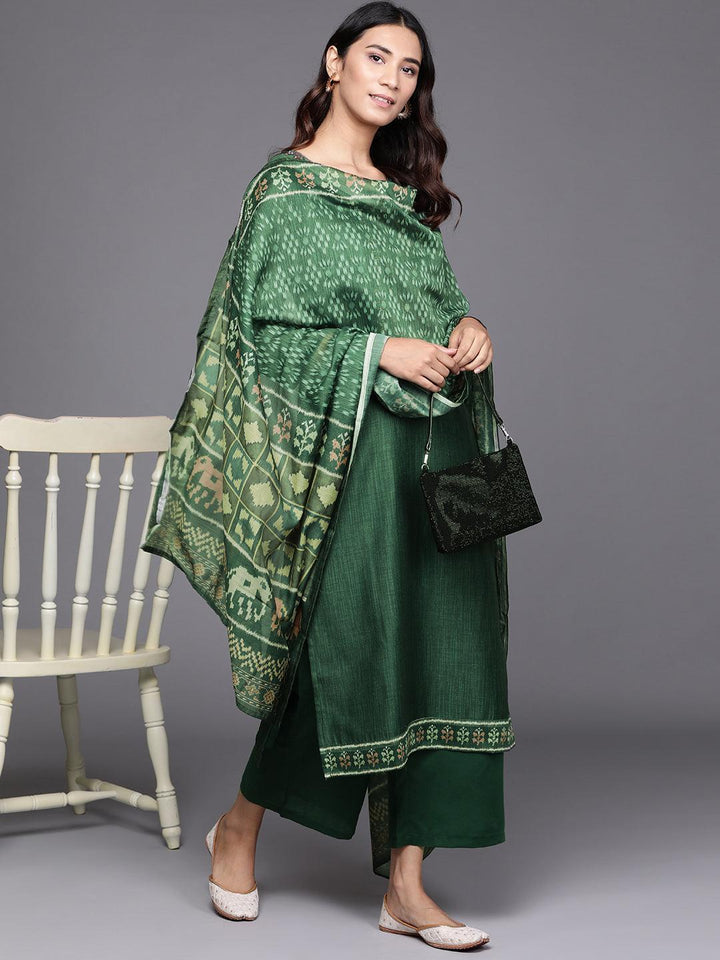 Green Embroidered Chanderi Silk Suit Set - ShopLibas