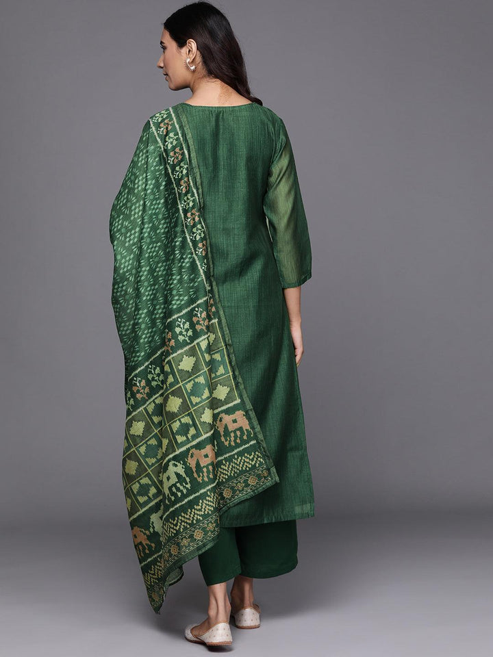 Green Embroidered Chanderi Silk Suit Set - ShopLibas