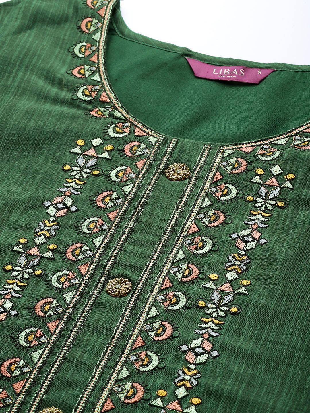 Green Embroidered Chanderi Silk Suit Set - ShopLibas